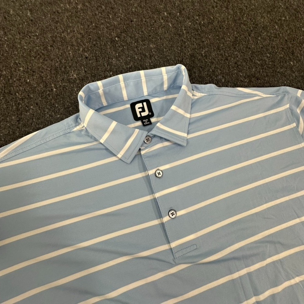 FootJoy FJ Men's XXL Blue Striped Golf Polo Shirt Short Sleeve Performance